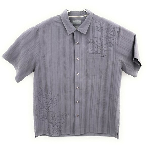 Honolua Surf Co Men's Hawaiian Shirt Size Large Gray Embroidered Comfort Fit - Picture 1 of 5